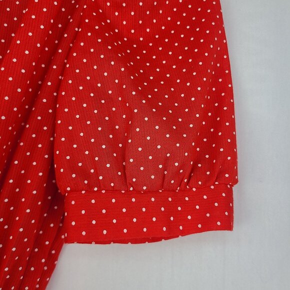 Jody T of California Vintage Red Dress White Polka Dots Lace Collar Rose Buttons - Picture 6 of 12